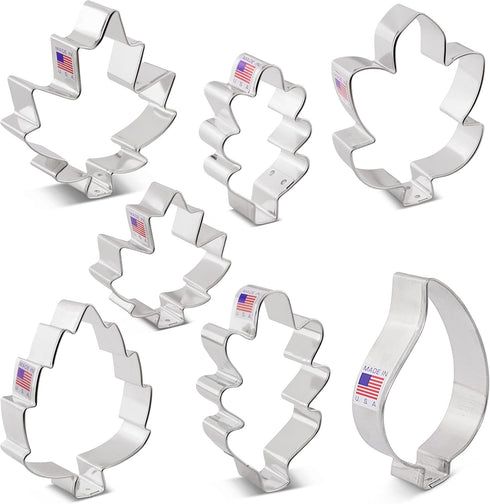 Ann Clark Cookie Cutters Fall Leaves Cookie Cutters 7-Pc. Set Made in the USA, Oak, Teardrop, and Maple Leaf Shapes...