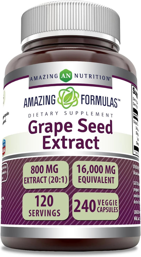 Amazing Formulas Grape Seed 800 Mg Extract (20:1) | 16000 Mg Equivalent | Veggie Capsules | Non-GMO | Gluten-Free | Made in USA (240 Count)...
