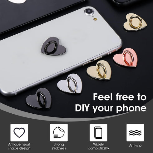 12 Pieces Phone Charm Hook, Cell Phone Finger Ring Phone Keychain Ring Adhesive Metal Phone Finger Grip Loop Stand Heart Holder for DIY Phone Case...