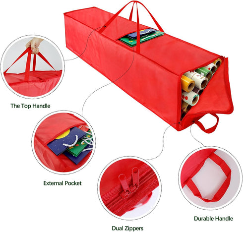 Christmas Wrapping Paper Holder, Wrapping Paper Storage Bag for Christmas Paper Rolls, Resistant 41 inch Wrapping Paper Organizer Storage Containe...