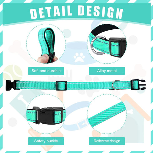 6 Pcs Reflective Dog Collar Soft Padded Breathable Nylon Pet Collar Adjustable Puppy Collar with Safety Locking Buckle for Dogs Cats Puppy Pets Ac...