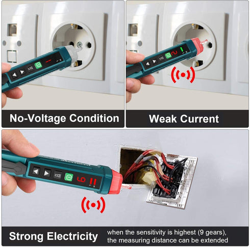 Non-Contact Voltage Tester with 9 gear Adjustable Sensitivity Voltage Detector Pen AC Circuit Tester Tool LCD Display LED Flashlight Buzzer Alarm ...
