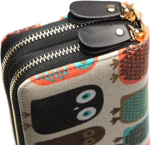 LATH.PIN Women Zipper Wallet Owl Wallet Purse Canvas Phone Card Holder with Coin Pocket and Strap...