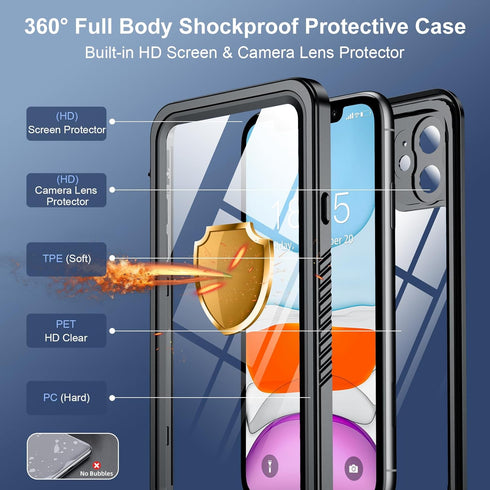 SPIDERCASE Designed for iPhone 11 Case Waterproof, Built-in Lens&Screen Protector, Full Heavy Duty Protection, 12FT Military Shockproof, Dustproof...