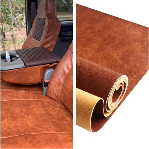 Premium Faux Leather Upholstery Fabric 1.2mm Thickness?Waterproof Upholstery Leather Distressed Bark Fabric(Black,Pre-Cut 18"x54")...