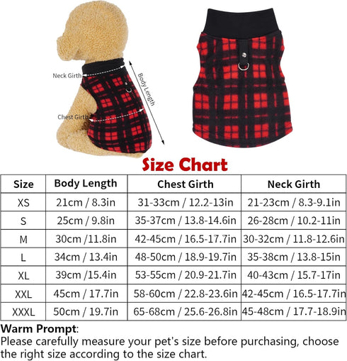 4 Pieces Buffalo Plaid Dog Sweaters with Leash Ring Soft Fleece Vest Dog Pullover Warm Jacket Pet Dog Clothes Winter Dog Outfits for Small Puppy C...