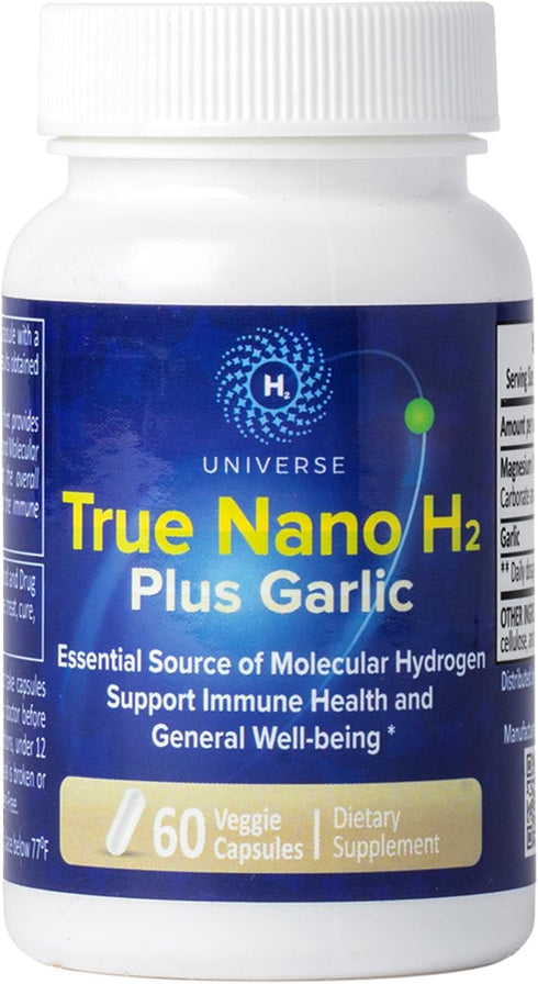 True Nano H2 with Garlic by H2 Universe | Molecular Hydrogen with Active Hydrogen Nanobubbles, Boosts Energy, Powerful Antioxidant| 60 Capsules...
