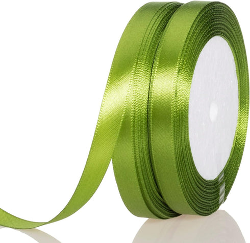 ATRBB 3/8 Inch Lime Green Satin Ribbon, 50 Yards Solid Fabric Ribbon for Gift Wrapping, Bouquets, Wedding and Home Decor, 25 Yards/roll x 2 Rolls...