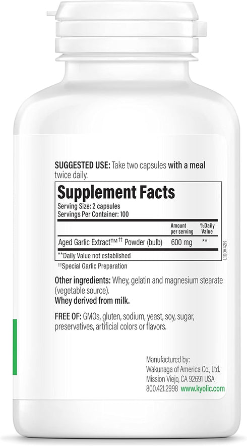 Kyolic Aged Garlic Extract Formula 100, Original Cardiovascular, 200 Capsules (Packaging May Vary)...