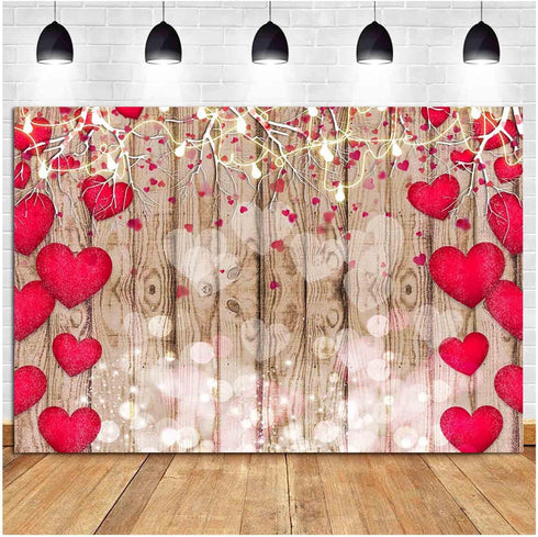Red Love Heart Valentine's Day Vintage Rustic Wood Theme Photography Backdrops 7x5ft Mother's Day Wedding Bridal Shower Wedding Anniversary Party ...