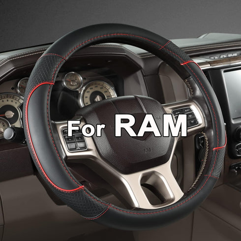 GIANT PANDA Car Steering Wheel Cover for Dodge Ram 1500 2500 3500 - Black+Red Trim...