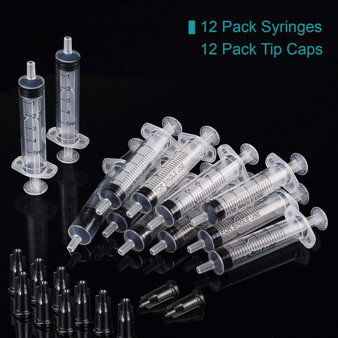 12 Pack - 5ml Plastic Syringes Separate Sterile Packaging Small Syringe Without Needle for Plant Hydroponic Liquid Measurement Pets Feeding Tools ...