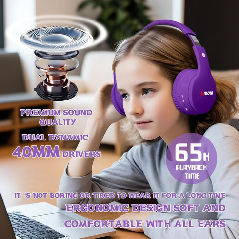 Kids Headphones Bluetooth 5.3 Wireless 60H Play Time Volume Limit 85/110dB Over Ear Foldable Protection Headset/Wired AUX Cord Mic for Child Boy G...