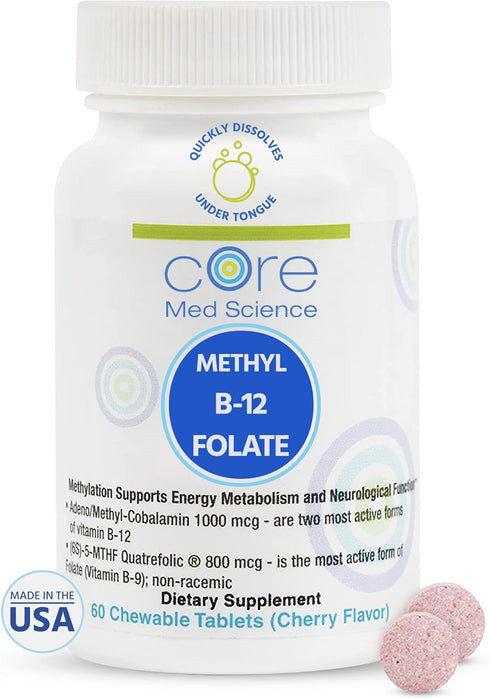 Core Med Science Methyl B12 Folate Supplement for Women & Men - 5-MTHF Pills Support Mood, Cognitive, & Heart Health - Methylfolate Vitamin B9 for...