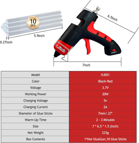Cordless Hot Glue Gun, Fast Preheating Hot Melt Glue Gun, Mini Glue Gun Kit with 10 Premium Glue Sticks, Rechargeable Wireless Glue Gun for Art, C...