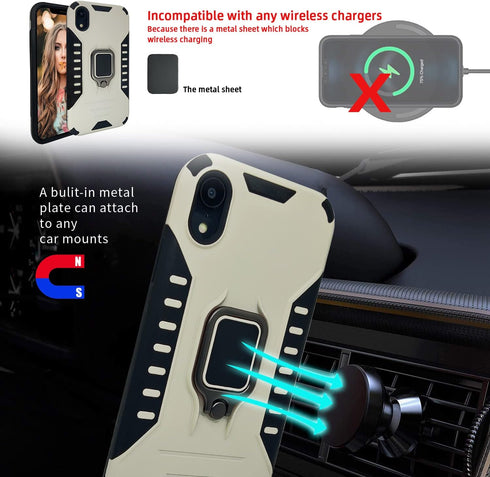 MODOS LOGICOS Case for iPhone XR, Dual Layers Shockproof Protective Case with Built-in 360 Metal Rotating Ring Kickstand, Working with Any Magneti...