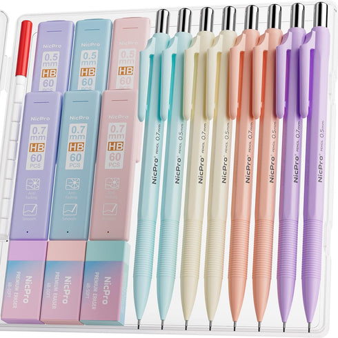 Nicpro 18PACK Aesthetic Mechanical Pencils Set, Cute Pencils 0.5mm & 0.7mm with 360PCS Lead Refill, Erasers for Student Writing & Drafting & Sketc...