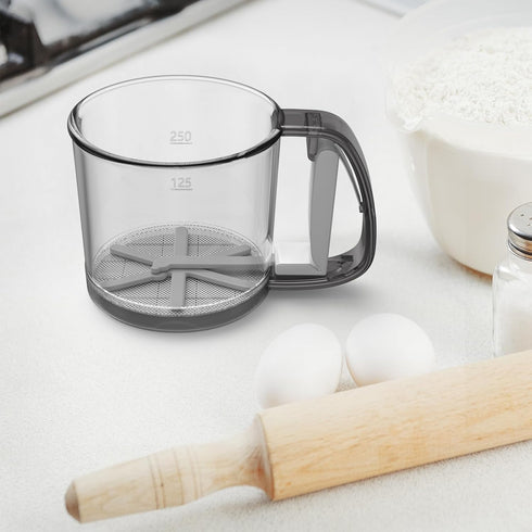 Flour Sifter for Baking, Crank Flour Sifter with Professional Fine Mesh Baking Sifters, One Hand Press Crank Sifter for Baking, Premium Flour Siev...