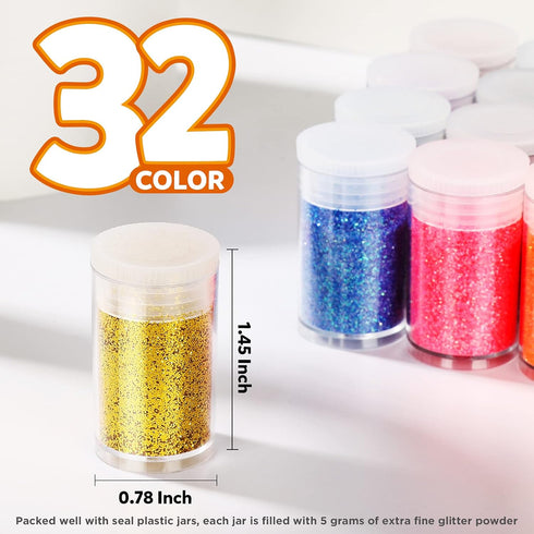 LEOBRO Glitter, Fine Glitter for Resin, Set of 32 Colors, for Nail Body Tumbler Arts and Crafts...