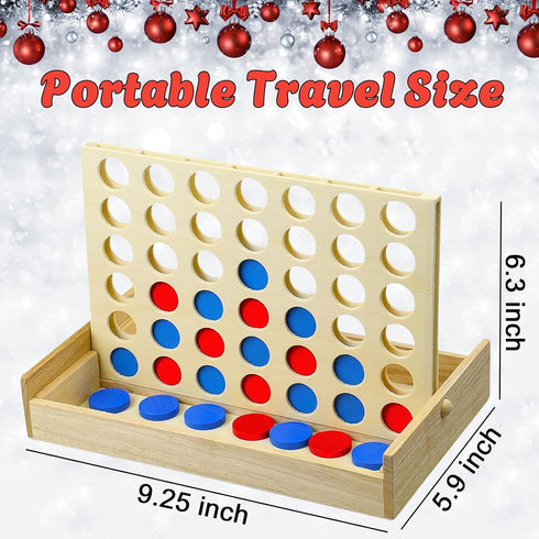 4 in a Row Wooden Connect Board Game, Foldable Line up 4 Game, Classic Strategy Family Fun Toy, Wood Connect Game for Kids and Adults (Travel Size...