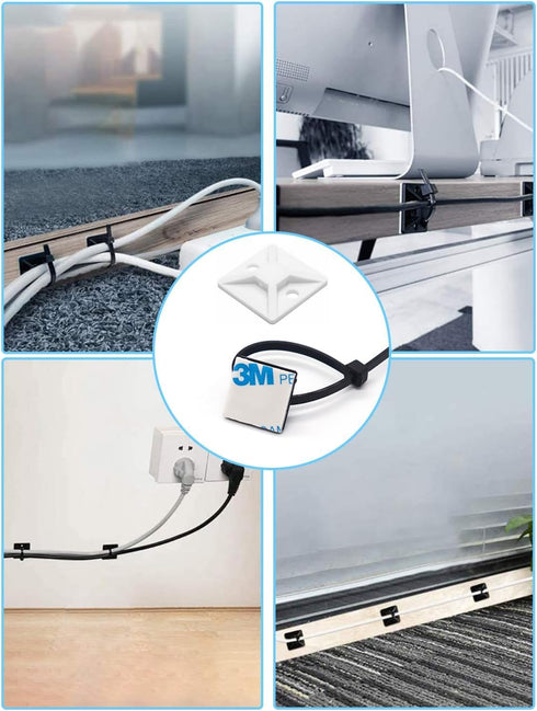 3/4" Zip Tie Mounts - 60 PCS Self Adhesive Cable Tie Mounts Wire Cable Anchors Squares Holders for Cable Management Outdoor Indoor (White, 60PCS- ...