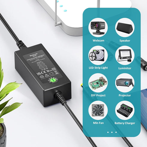45W Universal 15V 13.5V 12V 9V 7.5V 6V 5V DC Power Supply, Switching AC Adapter Replacement Power Cord for LED Strip Lights Baby Monitor Security ...
