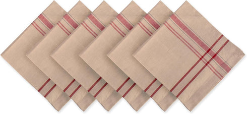 DII French Stripe Tabletop Collection Farmhouse Style Dining Table Linen Napkin Set, 20x20, Taupe/Red, 6 Piece...