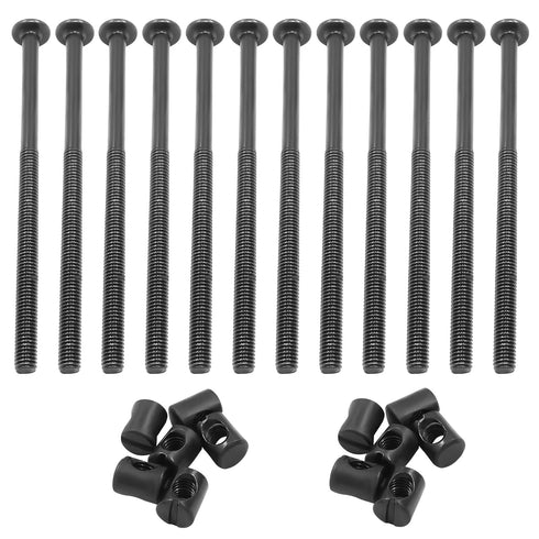M6 x 110mm Bunk Bed Bolts, Hex Drive Socket Furniture Barrel Screws Bolt Nuts Furniture Crib Baby Bed Bolt with Wrench(Black, 12 Pcs)...