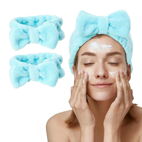 Bliss Women's Spa Headband - 2 Pack Microfiber Towel Headband for Washing Face, Skin Care, Makeup, and Messy Hair Wrap - Preppy Stuff Shower Hair ...