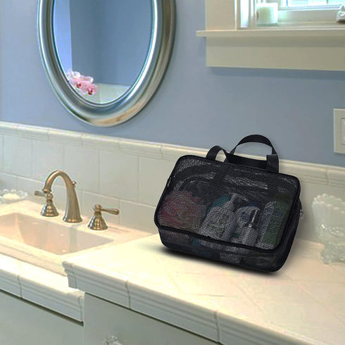 Moyad Mesh Shower Caddy Portable Toiletry Tote Gym Bag for College Dorm Bathroom (Black Large)...