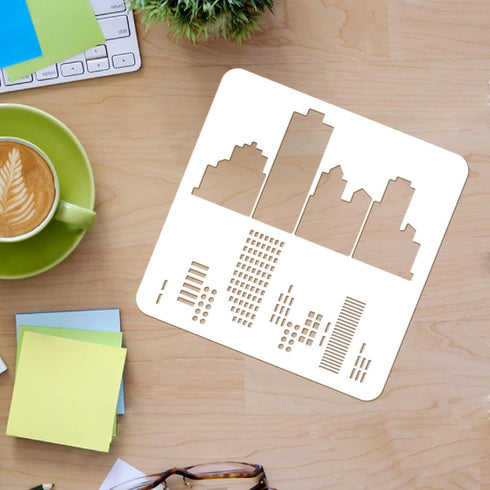 FINGERINSPIRE Cityscape Stencils Template 11.8x11.8inch Plastic City Building Morse Code Drawing Painting Stencils Square Reusable Stencils for Pa...