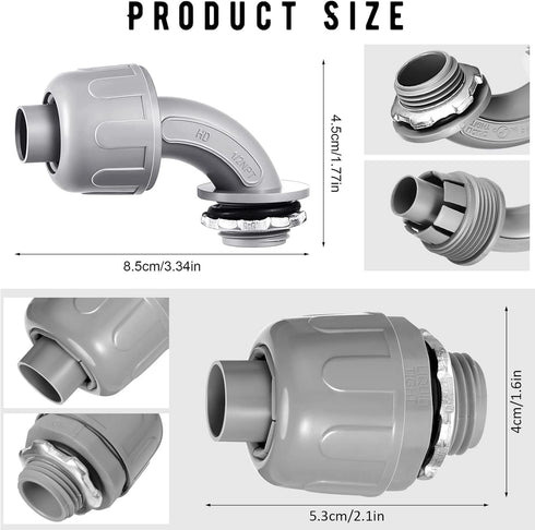 1/2" Liquid Tight Connector Electrical Conduit Connector 90 Degree and 180 Degree PVC Flexible Conduit Connector Fitting for Home Kitchen Bathroom...