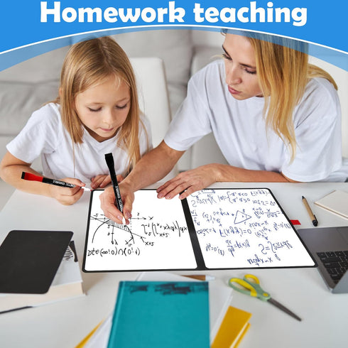 Double-Sided Whiteboard - Portable, 12" x 9" Dry Erase Boards with 3 Markers, Eraser and Stylish Red Elastic Pen Tray for Office, Education and Ho...