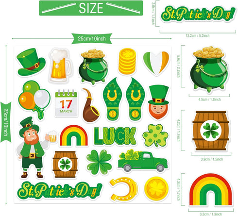 St Patrick's Day Thick Gel Cling Spring Window Gel Clings Decals Stickers for Kids, Toddlers and Adults Home Airplane Classroom Nursery Fall Party...
