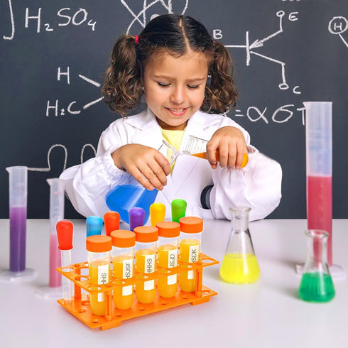 ZENFUN 12 Pieces Jumbo Test Tubes with Stand, Plastic Test Tubes for Primary Science, 5 Pieces Jumbo Test Tubes, 6 Pieces Liquid Droppers Silicone...