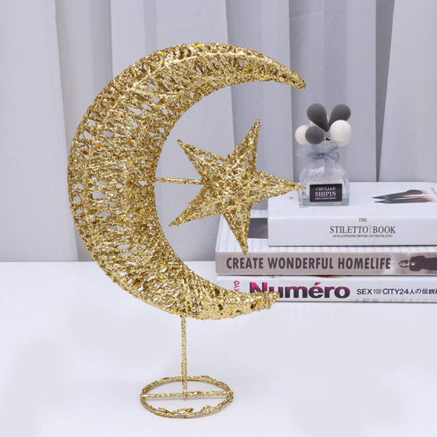 Uonlytech Iron Moon and Star Ornament Glitter Christmas Table Decoration Christmas Tree Decoration Wedding Birthday Holiday Party Supply 20cm (Gol...