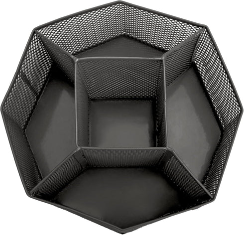 Annova Mesh Desk Organizer Rotate with 5 Compartments Spinning Tidy Candy/Pen Holder Office, Art Supply, Storage, Classroom, Home (Black)...