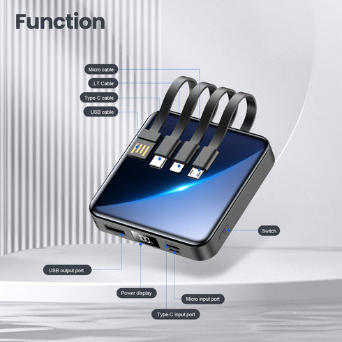 Small Portable Charger,12000mAh Fast Charging Portable Power Bank Built-in 4 Cables,USB C Input/Output with LED Display,External Battery Portable ...