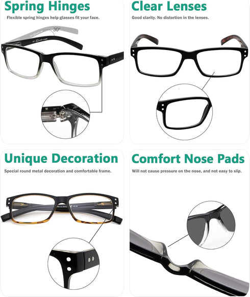 Eyekepper 5 Pack Reading Glasses for Men Includes Reader Sunglasses Spring Hinges Classic Cheater Glasses +1.75...