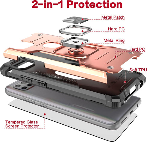 for Moto One 5G Ace Case with Screen Protector,Shock Absorption Heavy Duty Sturdy Drop Test Slim Cover with Kickstand Lightweight Protective Phone...