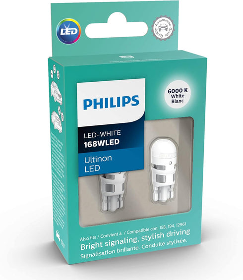Philips Automotive Lighting 168WLED Ultinon LED Bulb (White), 2 Count (Pack of 1)...