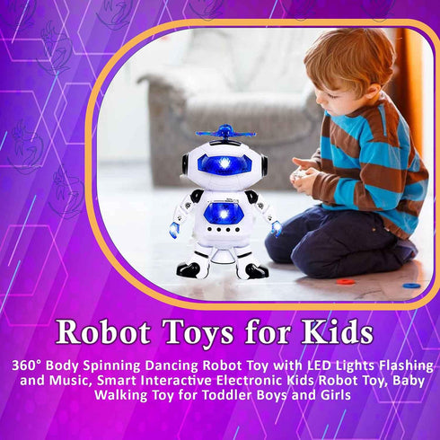 Toysery Walking Robot Toys for Kids - 360° Body Spinning Dancing Robot Toy with LED Lights Flashing and Music, Smart Interactive Electronic Kids R...