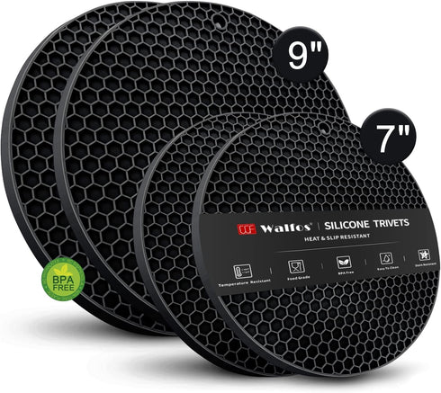 Silicone Trivet Mats - Walfos Heat Resistant Pot Holders Set, 4pcs 2 Sizes 7 Inch & 9 Inch, Multipurpose Non-Slip Hot Pads for Hot Pot, Hot Disher...