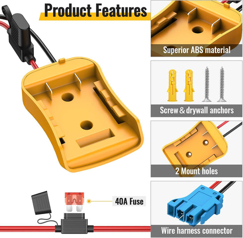 Power Wheels Adapter for Dewalt 20V Battery Adapter, Power Wheels Battery Conversion Kit with Fuse Holder and Wire Harness Connector Compatible wi...