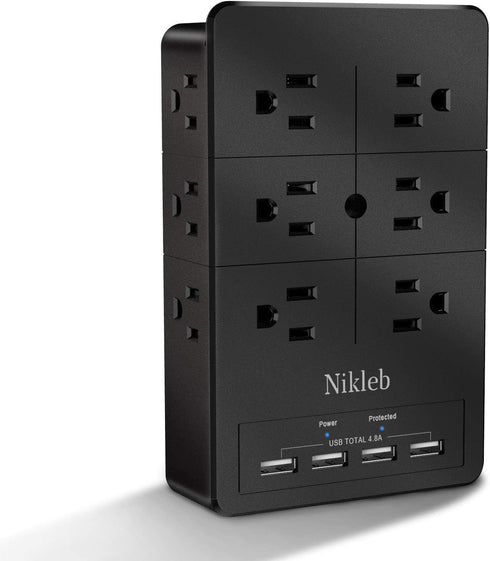 Multiple Plug Outlet Extender Nikleb, Surge Protector 12 Outlets, Plug Extender with 4 USB Ports Shared 4.8A, Wall Outlet Covers with Phone Holder...