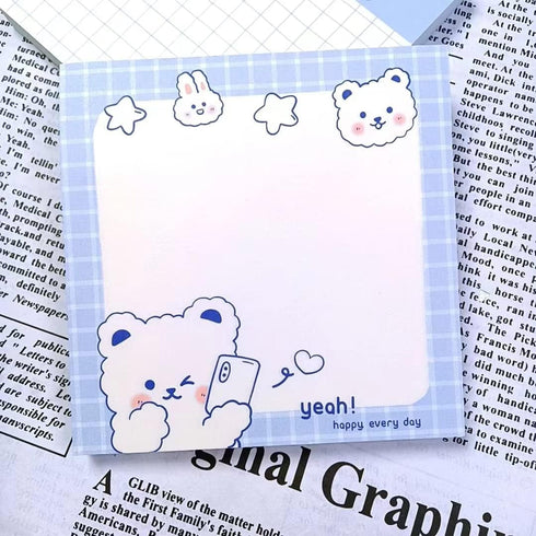 4 Pack Cute Sticky Notes Kawaii Sticky Notes Memo Pads 3.1x3.1 Inches Fresh Bear Series Self-Stick Note Pads for Girls Boys Students School Office...