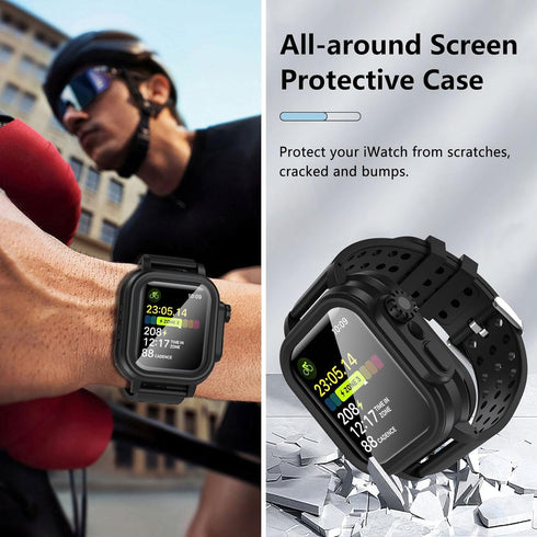 Hensinple Waterproof Case For Apple Watch Band 45mm Series 8/7 with Case, IP68 Waterproof Case built-in Screen Protector 360 Full Protective Shock...