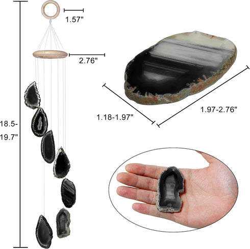 Agate Wind Chimes for Outside Unique, Outdoor Home Garden Decor Geode Hanging Decorations, Black Agate...