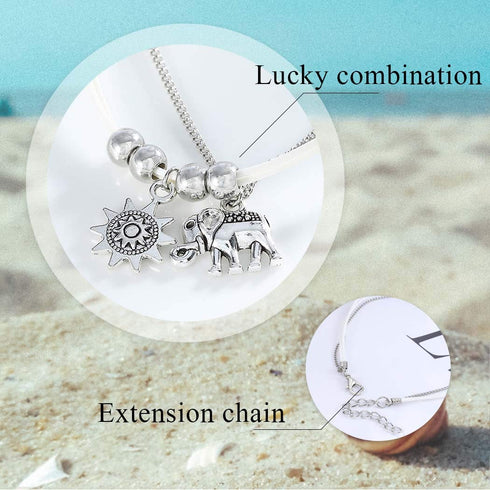 Vintage Layered Ankle Bracelets Sunflower Silver Anklets Chain Elephant Beach Foot Jewelry for Women and Girls...