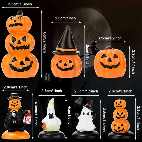 7 Pieces Halloween Miniature Pumpkin Figurines Mini Resin Pumpkin Ghost Ornaments Fairy Halloween Garden Adornments Pumpkin Doll Miniature Landsca...